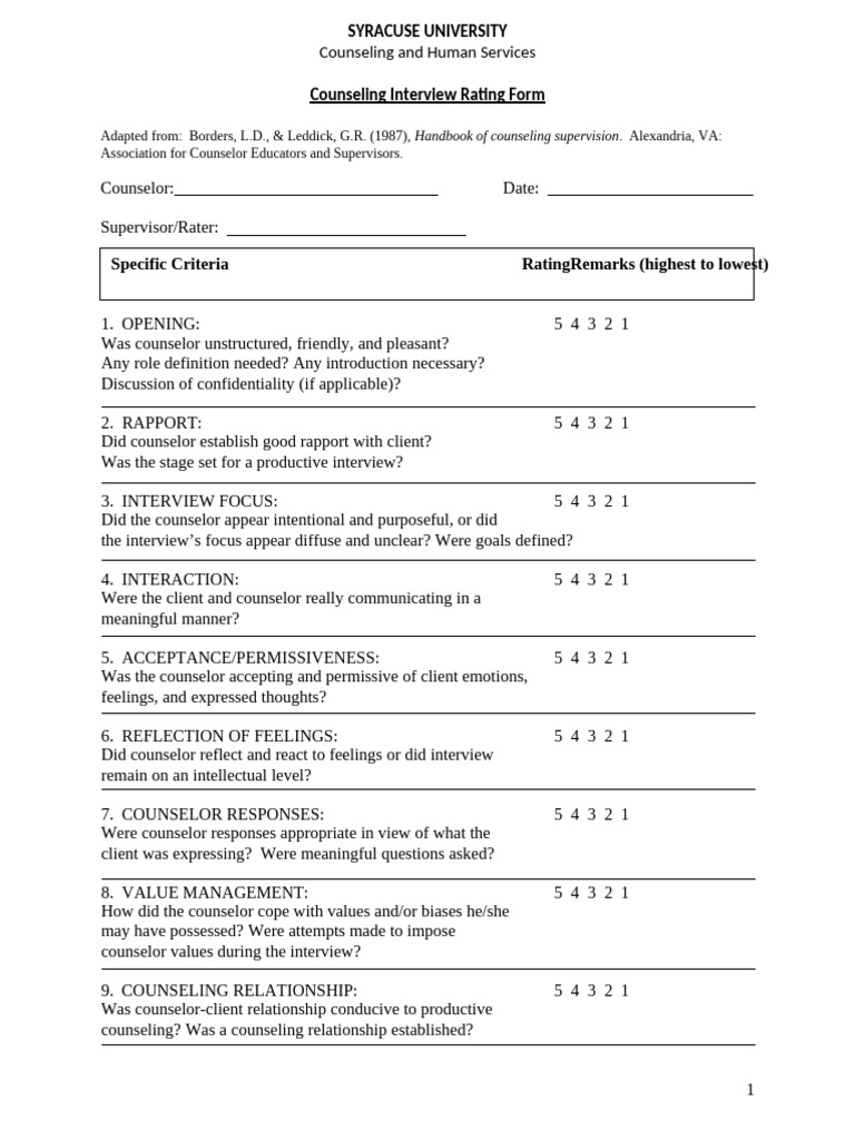 Therapist Interview Evaluation Form | PDF | Human Communication ...