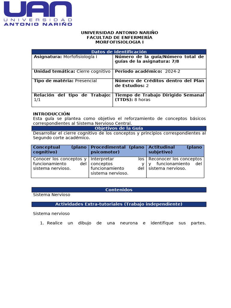 Guía N 1. Sistema Nervioso | PDF | Sinapsis | Neurona