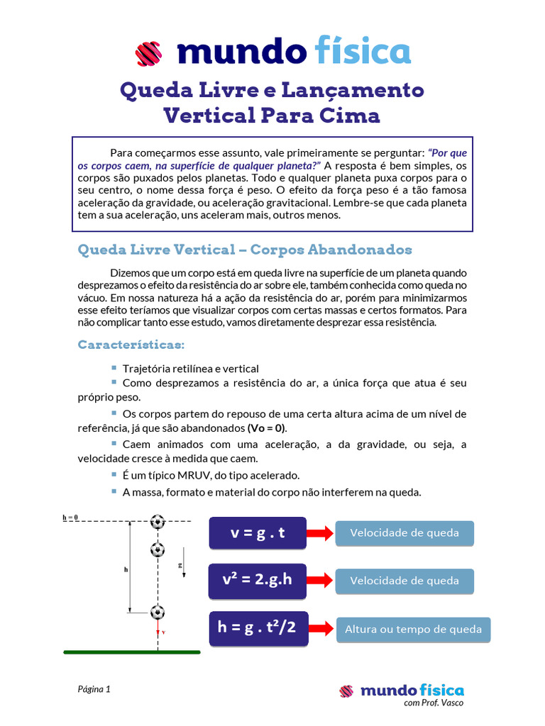 Queda Livre e Lançamento Vertical | PDF | Gravidade | Velocidade