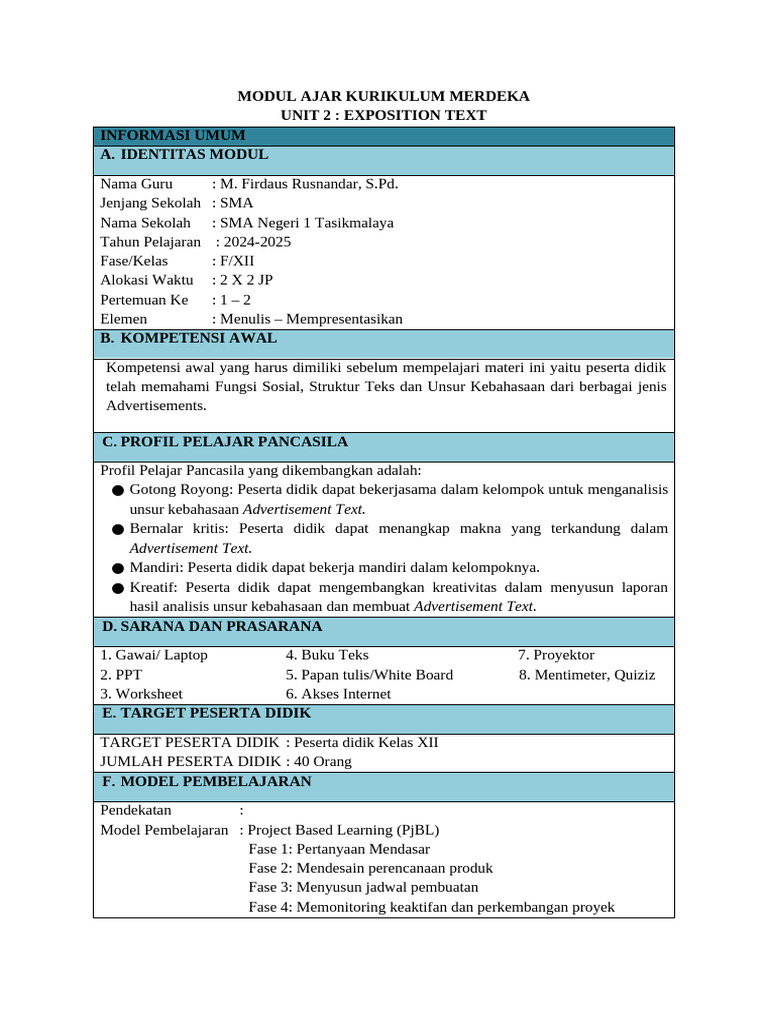 M.Firdaus Rusnandar (Modul Daring Dan Bauran Advertisement Text Kelas ...