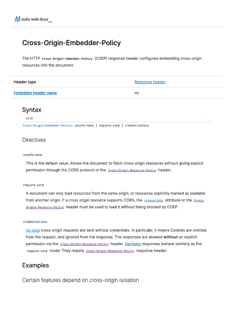 Cross Origin Embedder Policy | PDF