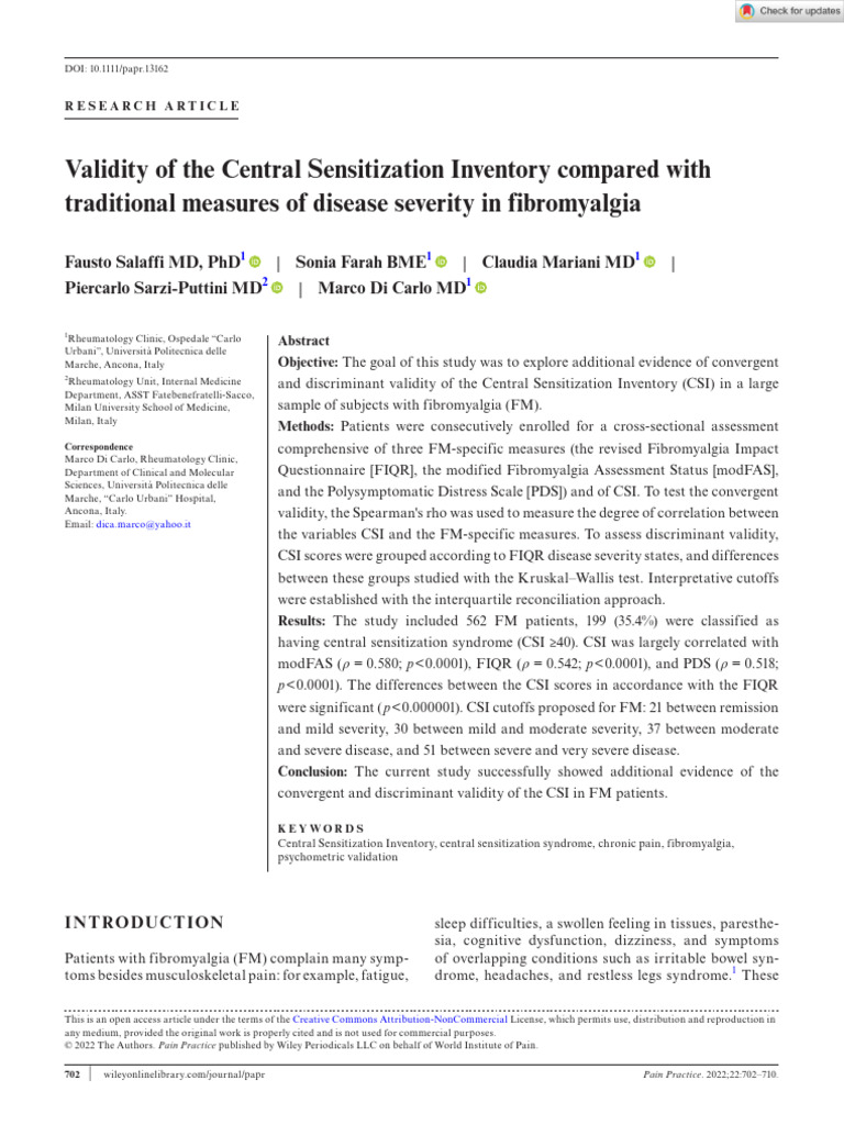 Validity of Central Sensitization Inventory in FM | PDF | Validity ...