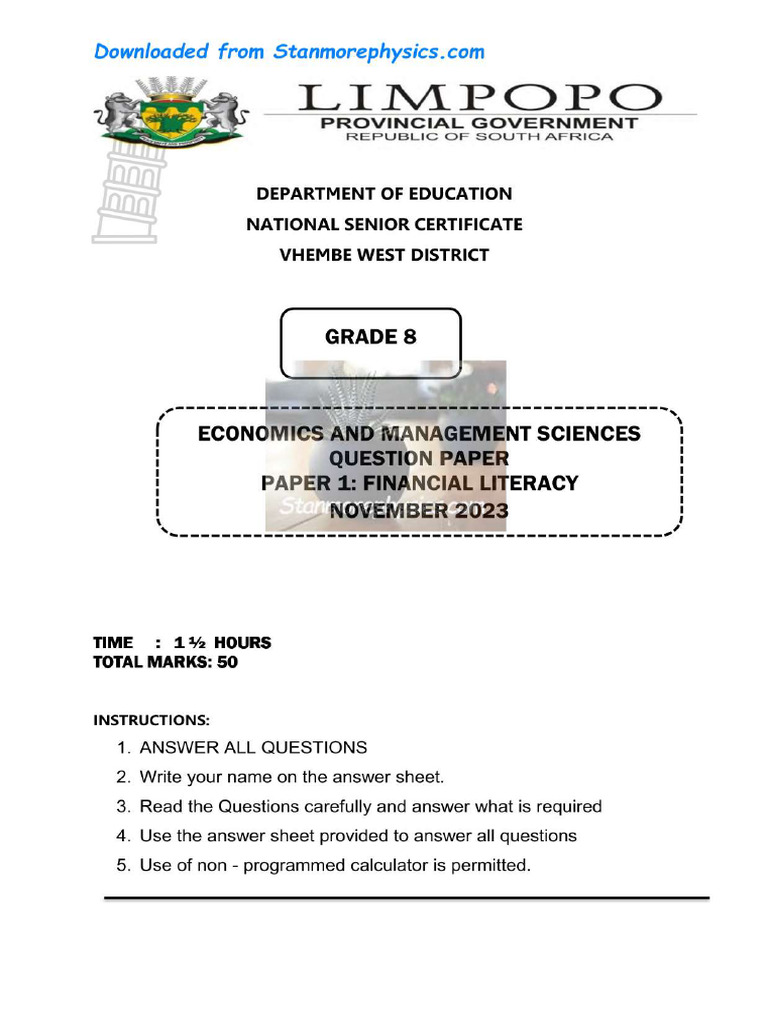 LP VW EMS Grade 8 November 2023 QP and Memo | PDF