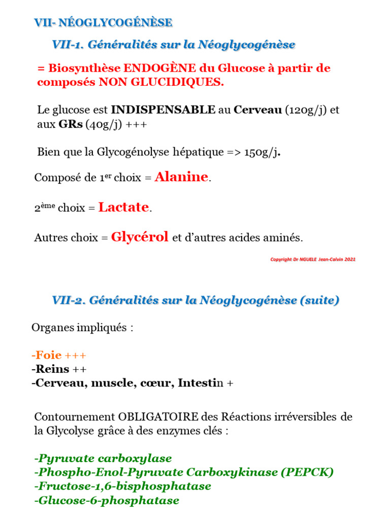 Alanine Lactate Glycérol: VII-1. Généralités Sur La Néoglycogénèse ...