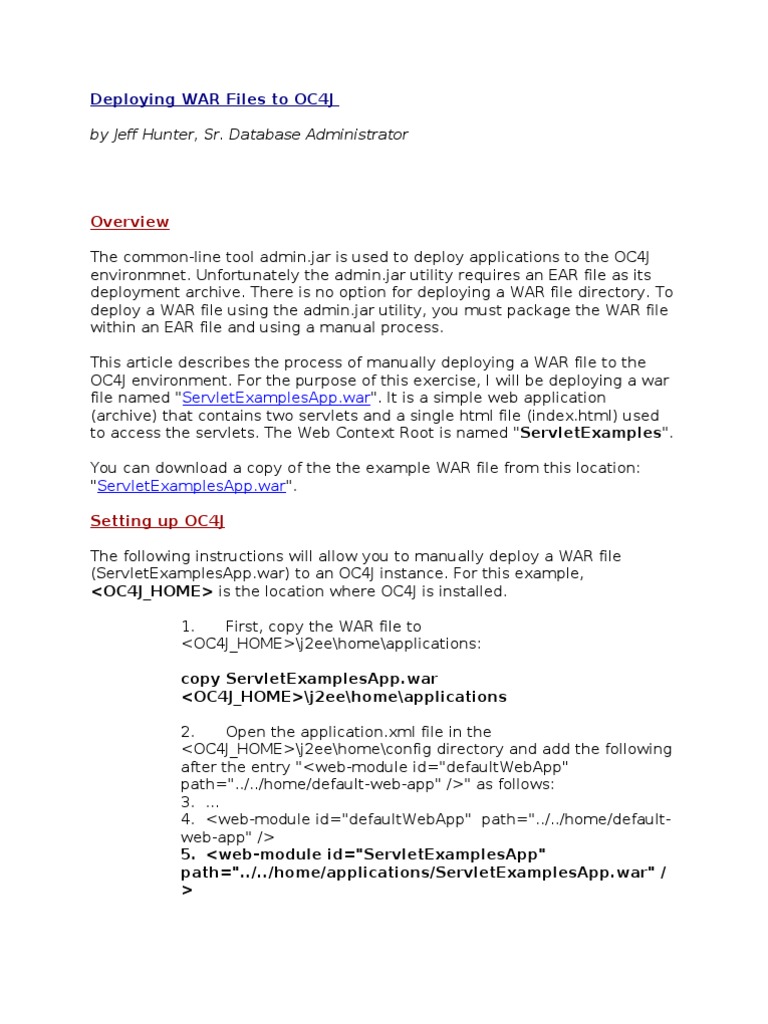 Deploying WAR Files in OC4J Environment | PDF | Java Servlet | Java ...