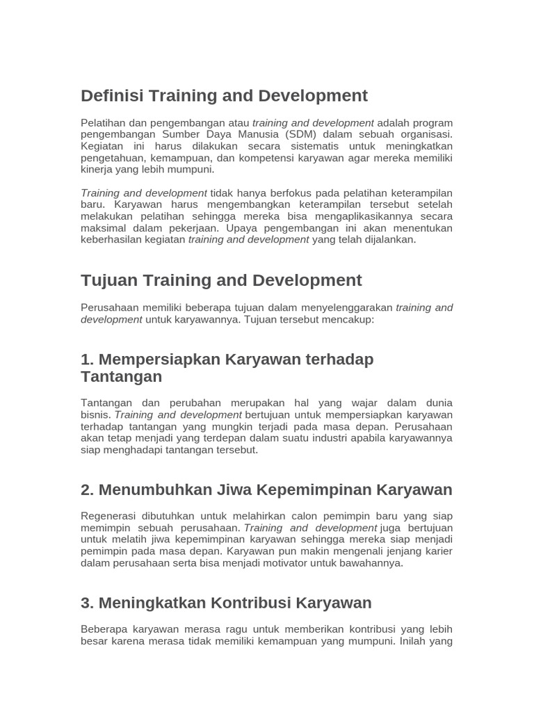 Definisi Training and Development | PDF
