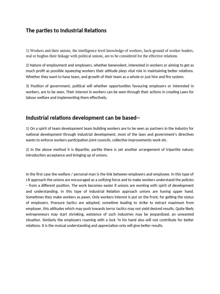 Key Parties in Industrial Relations | PDF | Career & Growth | Finance ...