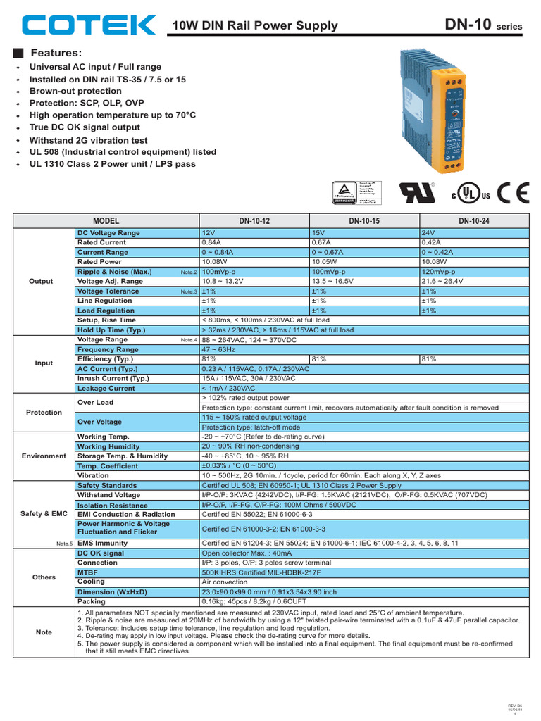 10W DIN Rail Power Supply Specifications | PDF | Power Supply | Rectifier
