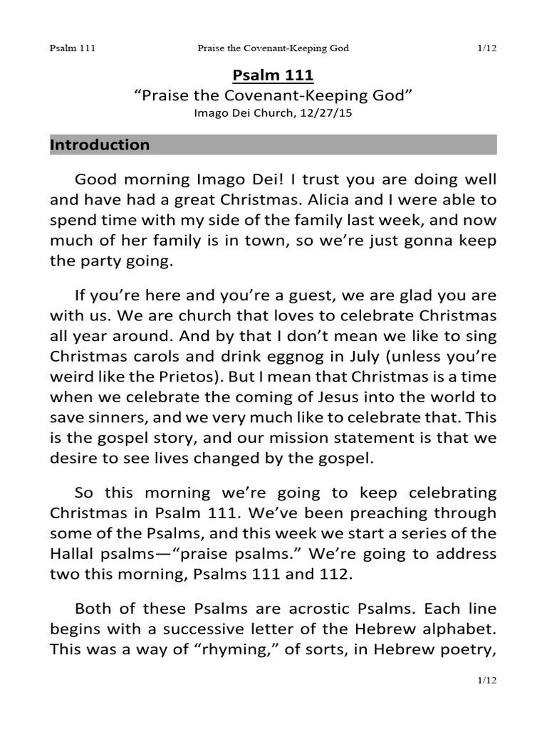 Psalm 111 8 sermon transcript pdf covenant biblical covenant