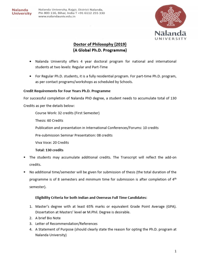 Nalanda University PhD Program Details | PDF | Doctor Of Philosophy ...