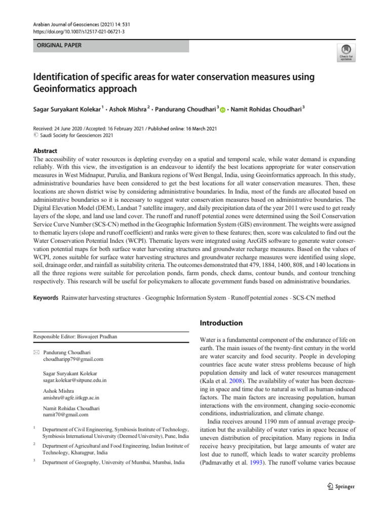 Identification of Specific Areas For Water Conservation Measures Using ...