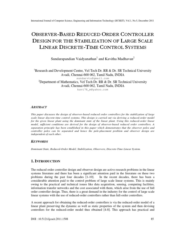 Observer-Based Reduced Order Controller Design | PDF | Control Theory ...