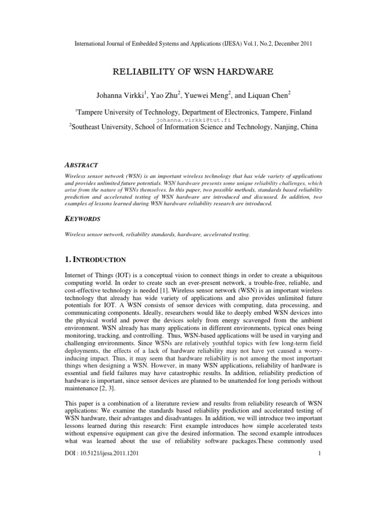 WSN Hardware Reliability Analysis | PDF | Wireless Sensor Network ...