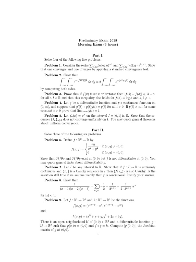 2018 Preliminary Exam Problems | PDF | Topology | Mathematical Objects