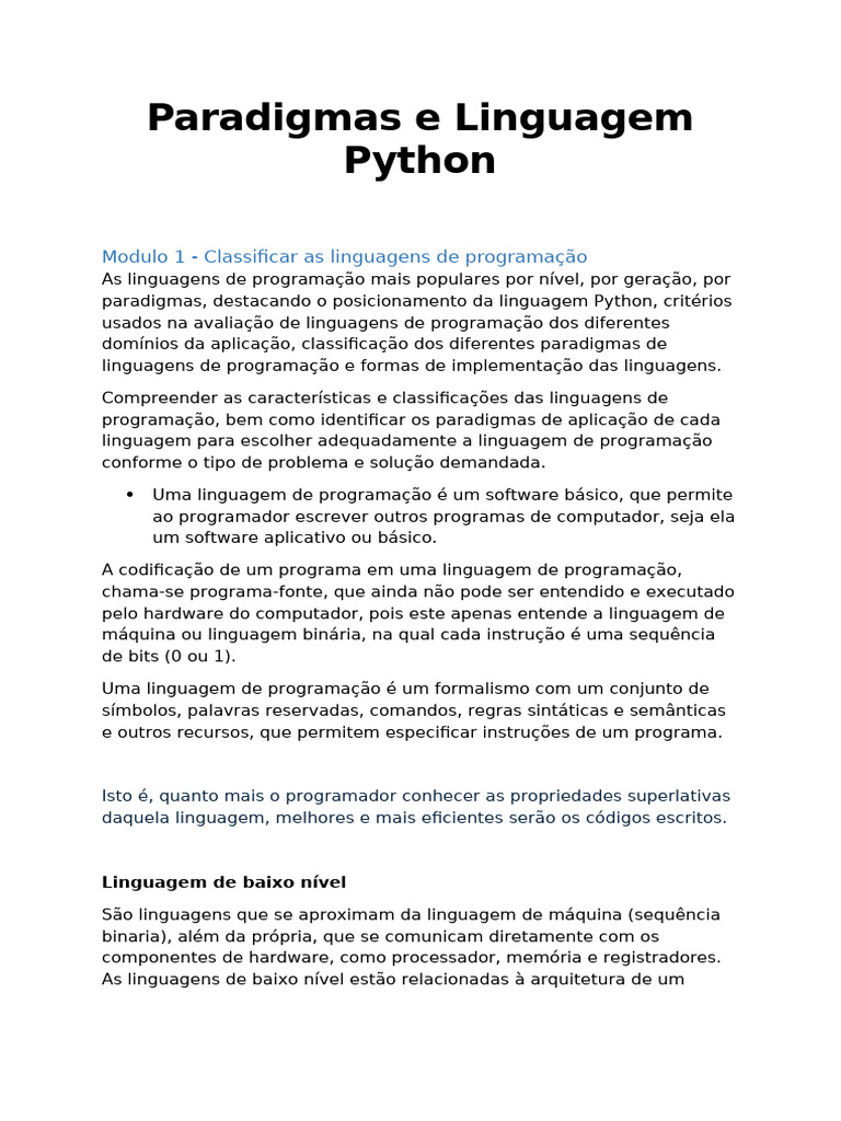 Paradigmas e Linguagem Python | PDF | Linguagem de programação | Compilador