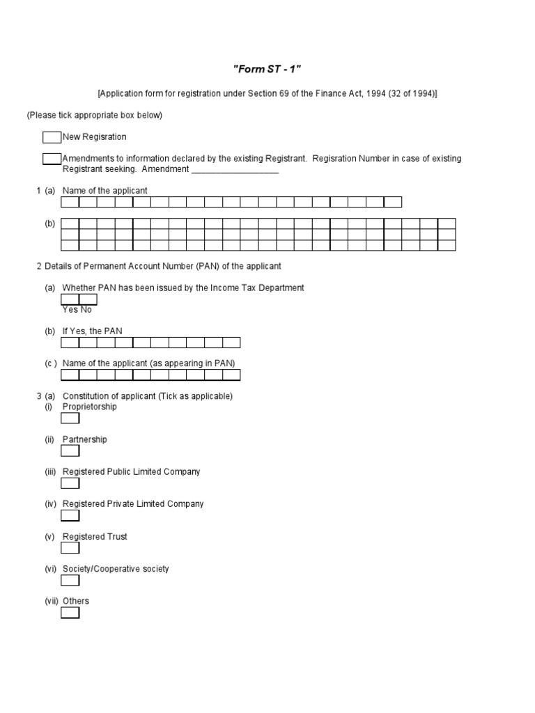 ST-1 Registration Application Form | PDF | Government | Social Institutions