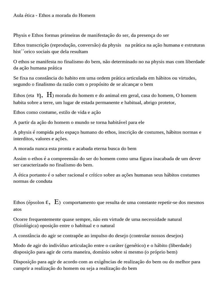 Ethos: A Morada do Homem e a Ética | PDF | Filosofia | Autoajuda