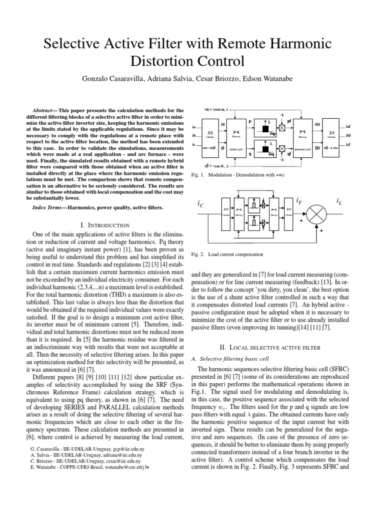 Selective Active Filter With Remote Harmonic Distortion Control | PDF ...