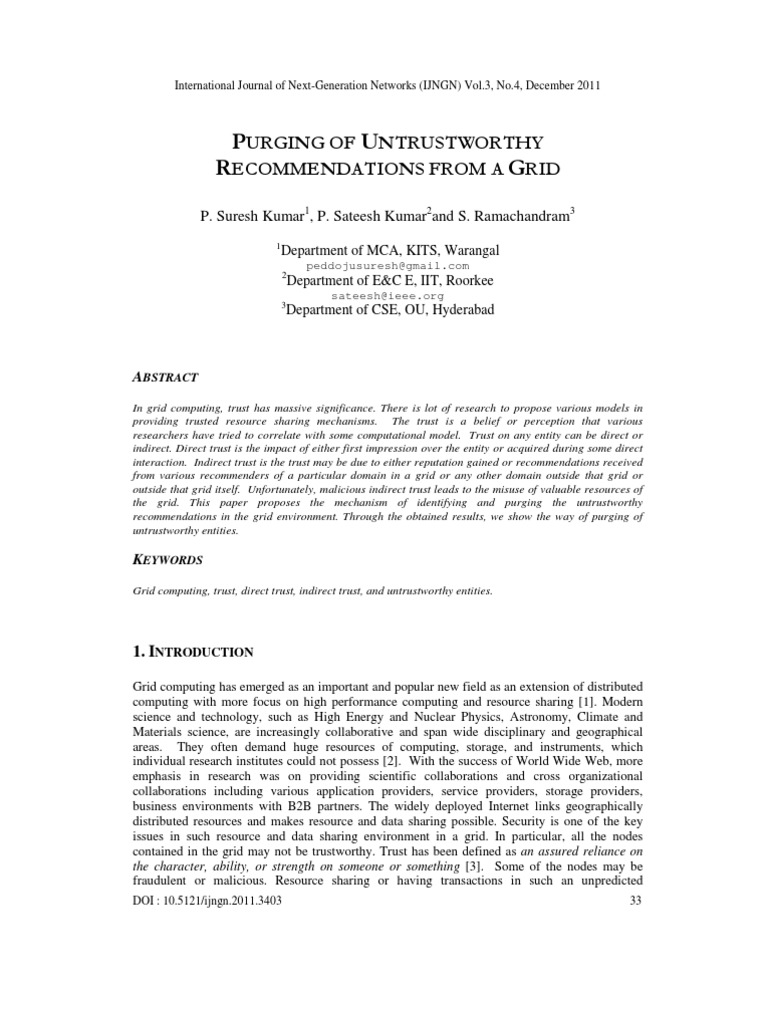 Purging of Untrustworthy Recommendations From A Grid | PDF | Grid ...