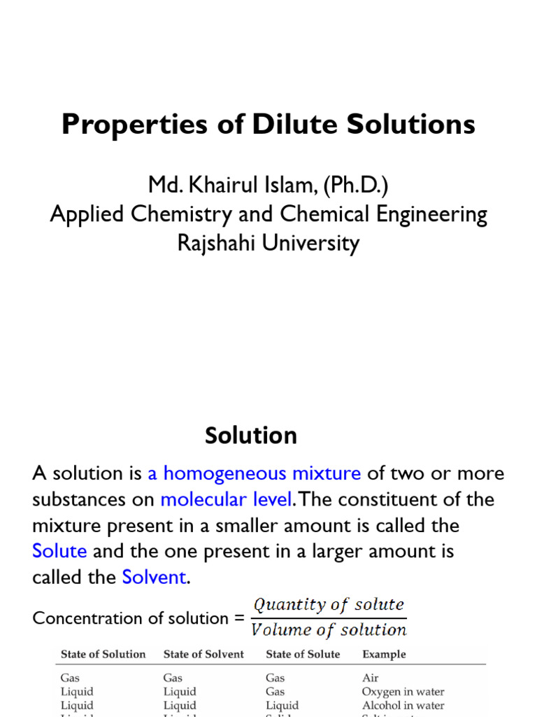 Properties Of Dilute Solution Ki Pdf Solvation Evaporation