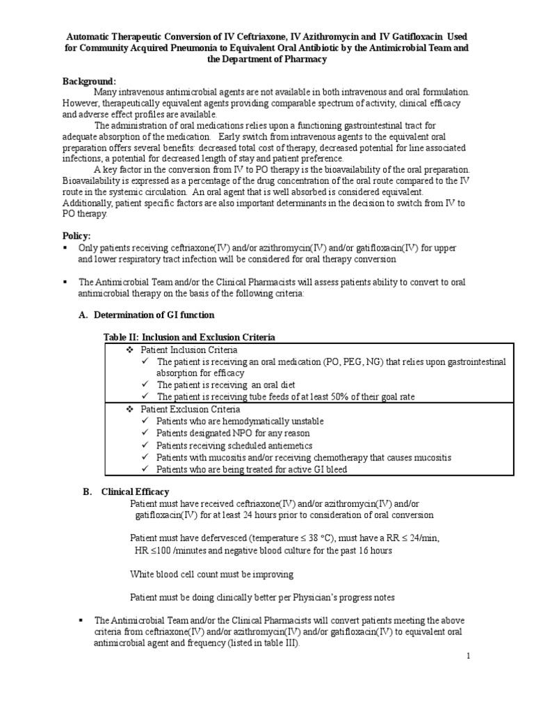 IV PO Conversion CAP PDF Bioavailability Intravenous Therapy