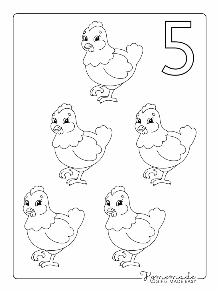 Coloring Sheets For Kindergartners Numbers 5 Chickens | PDF
