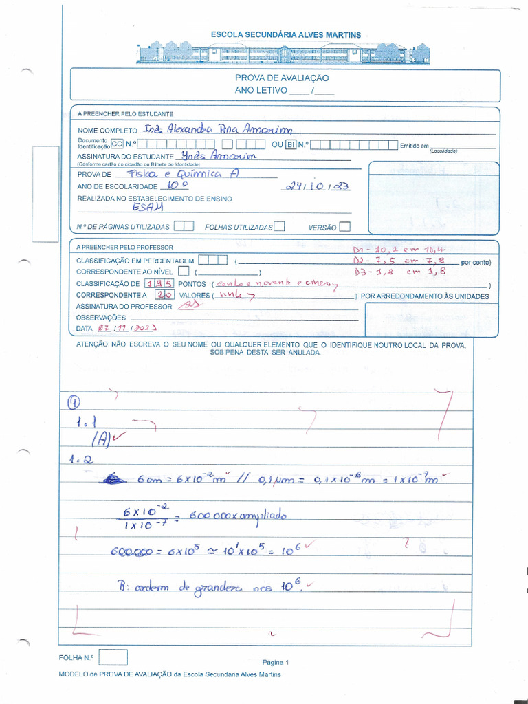 1º Teste 1º Período FSQ | PDF