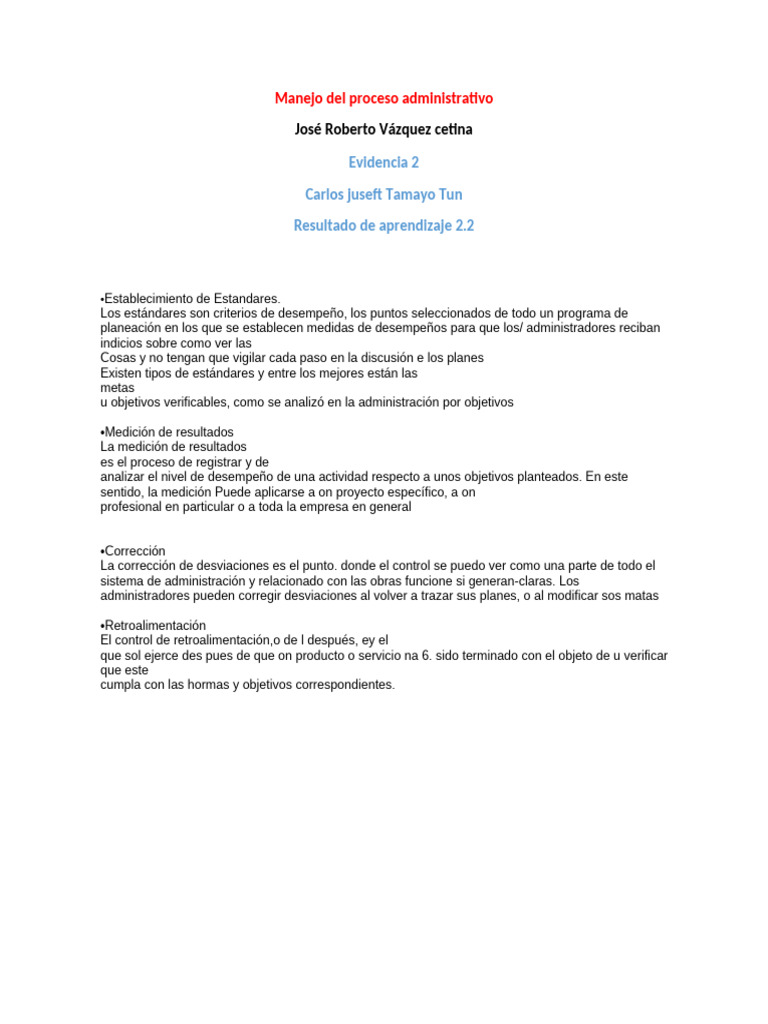 Proceso Administrativo: Estándares y Control | PDF | Finanzas y dinero