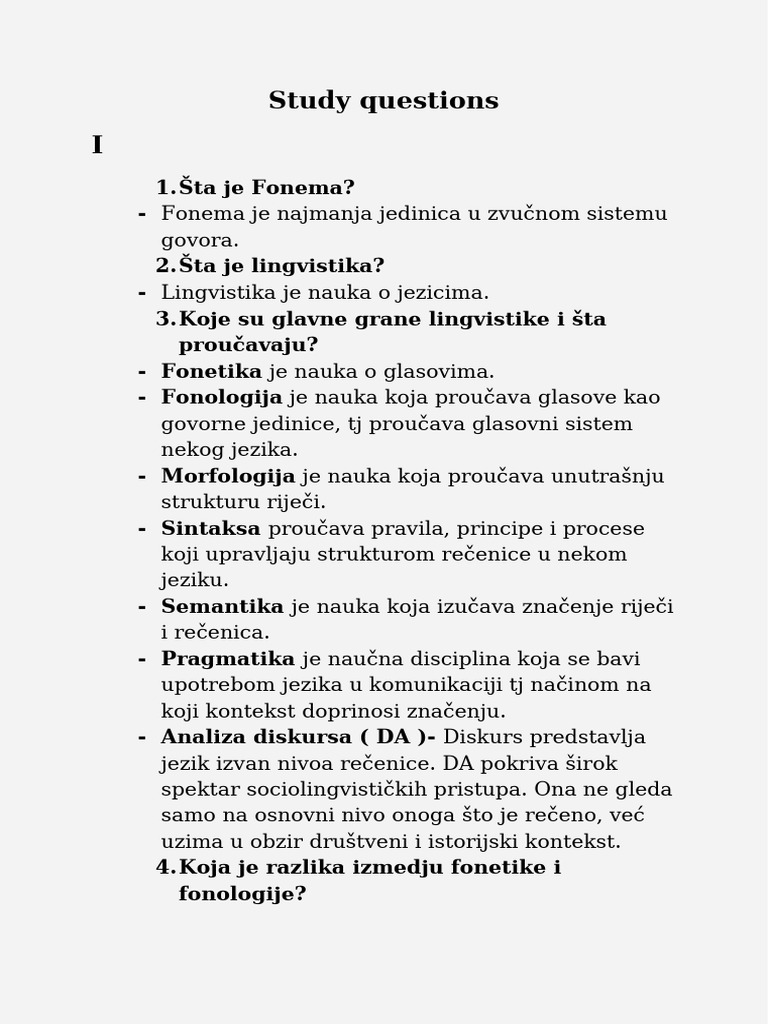 Study Questions I | PDF