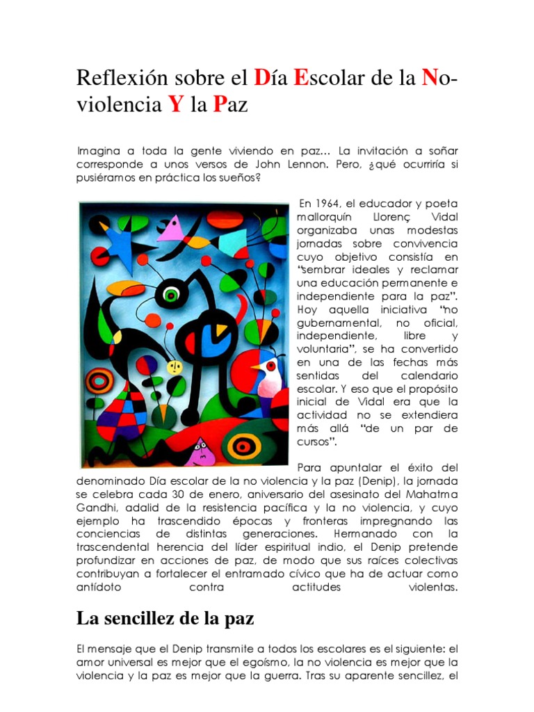 Reflexión sobre la No Violencia Escolar | PDF | Mahatma Gandhi ...