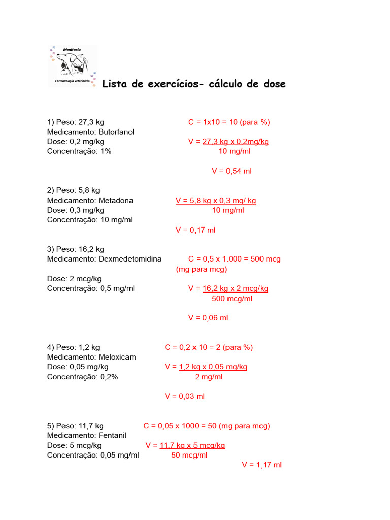 Cálculo de Dose de Medicamentos Veterinários | PDF | Ciências ...