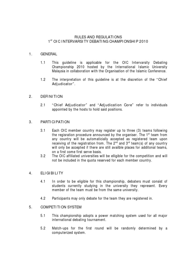 Debate Rules N Regulations PDF Public Law Social Institutions