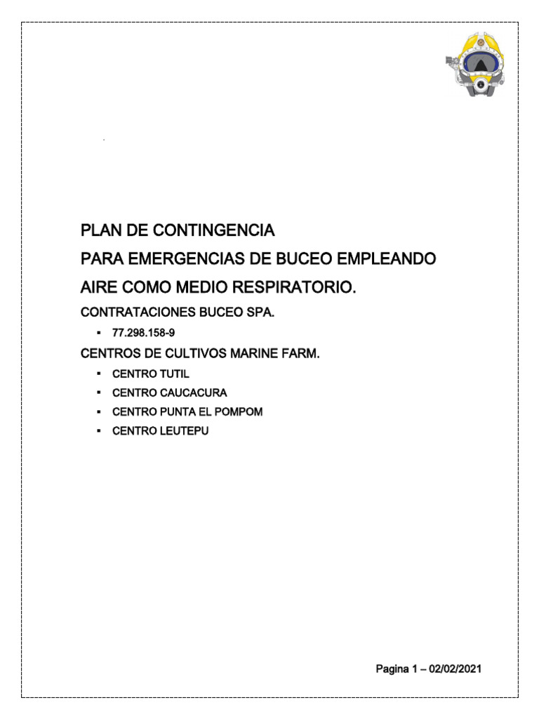 Plan de Contingencia para Buceo Seguro | PDF | Riesgo | Buceo bajo el agua