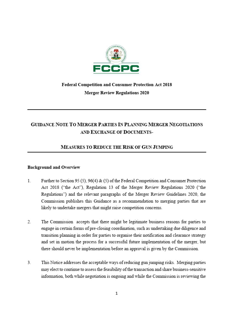 Guidance Note For Gun Jumping | PDF | Mergers And Acquisitions ...