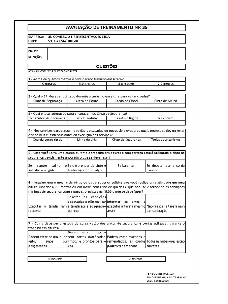 Prova NR 35 - Modelo - em Branco | PDF