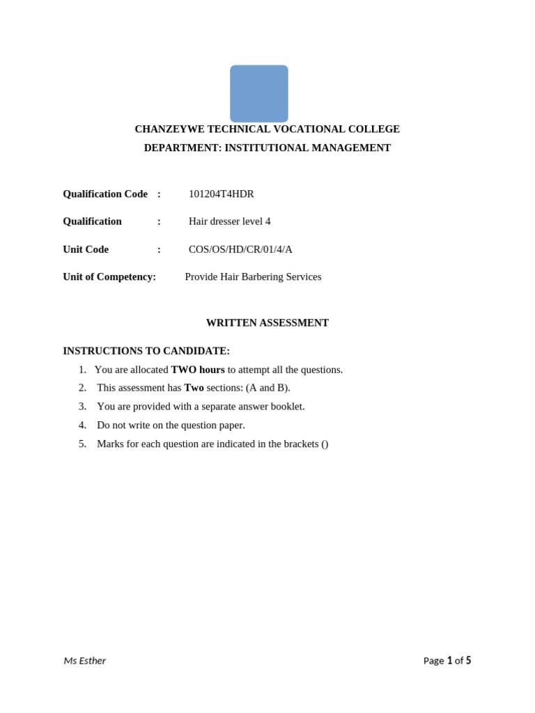 Barbering Tool Barbering End Term PDF