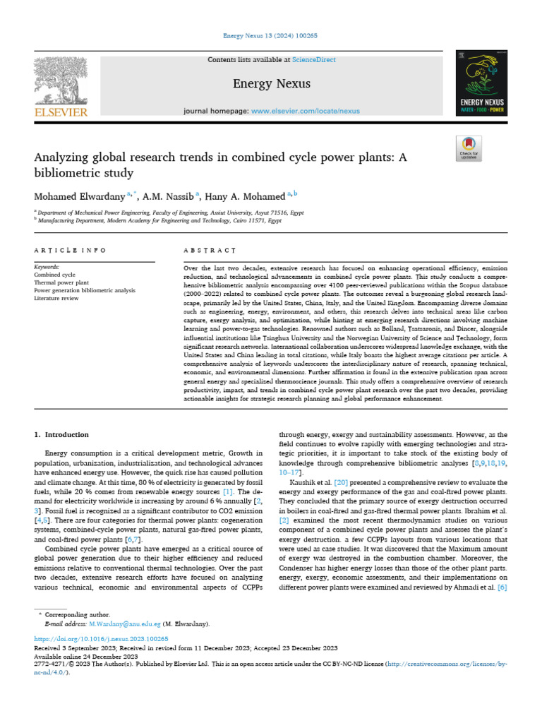 1 s2.0 S2772427123000955 Main | PDF | Exergy | Fossil Fuel Power Station