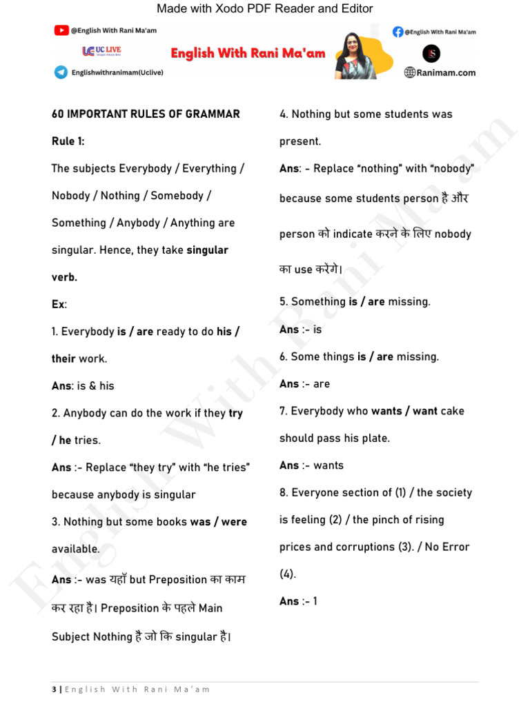 60 Rules of Grammar | PDF | Grammatical Number | Plural