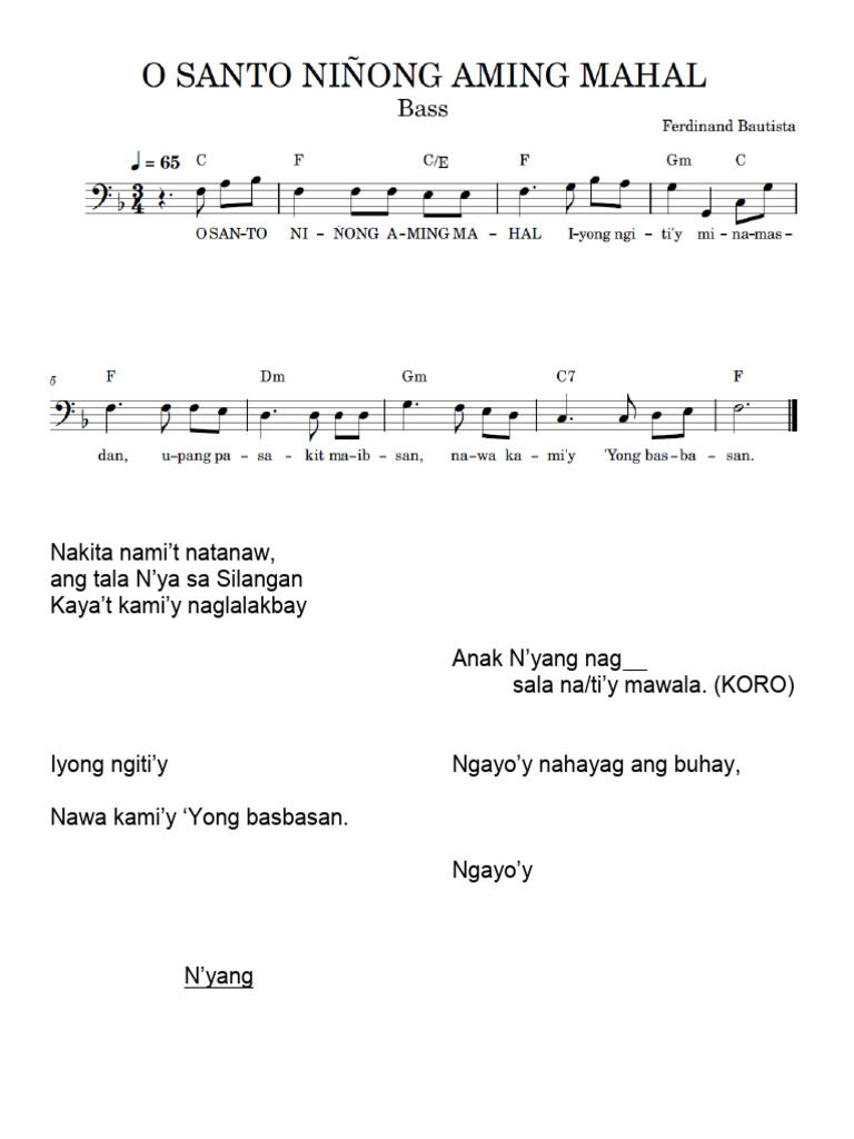 O Santo Niñong Aming Mahal Bass | PDF