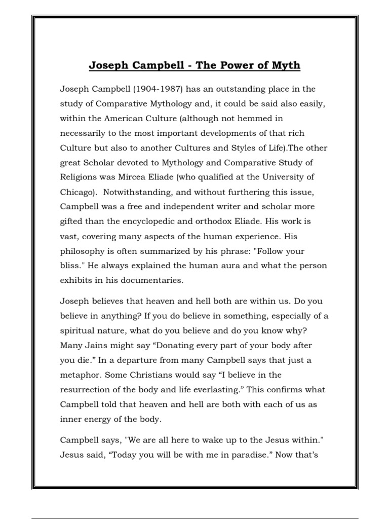 Joseph Campbell The Power of Myth PDF Mythology Hell