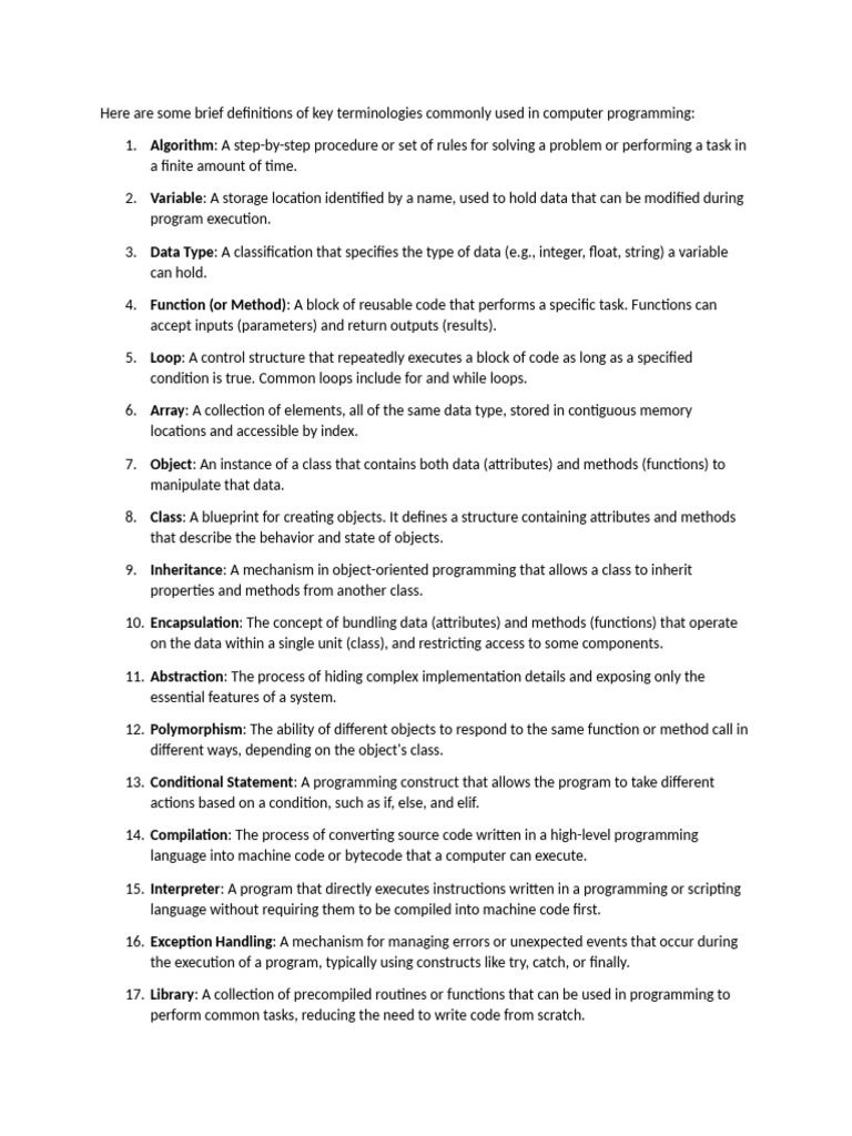 Here Are Some Brief Definitions of Key Terminologies Commonly Used in ...