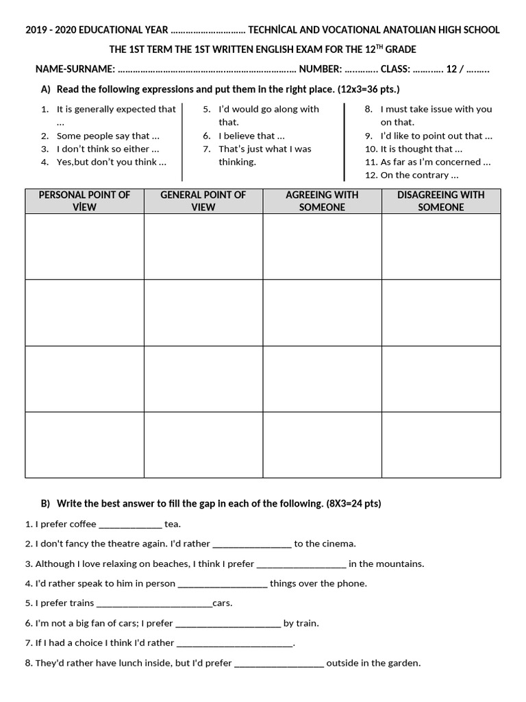 12th Grade English Exam Questions | PDF