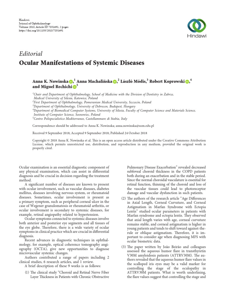 Ocular Manifestations of Systemic Diseases | PDF | Human Eye | Retina