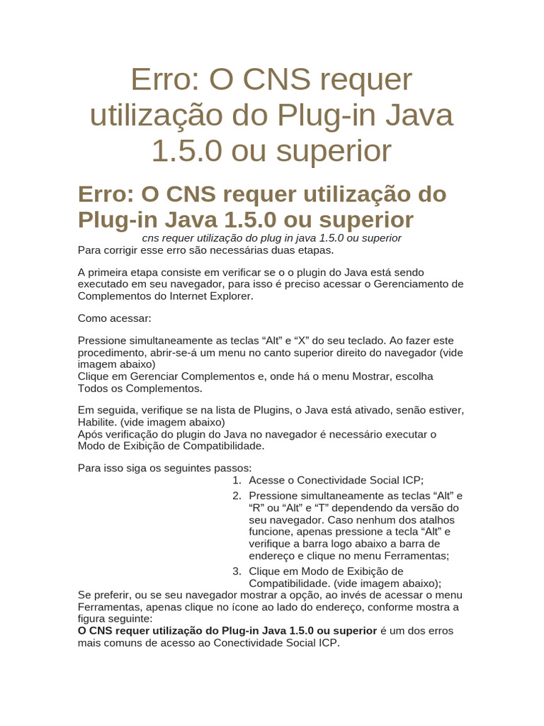 Solução para Erro Java no CNS | PDF | Plug-in (informática) | Microsoft ...