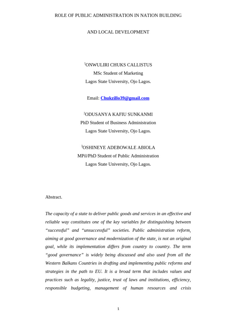 Public Administration's Role in Development | PDF | Governance | Good ...
