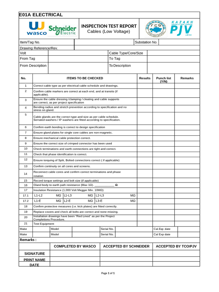 Low Voltage Cable Inspection Report | PDF | Electrical Connector ...
