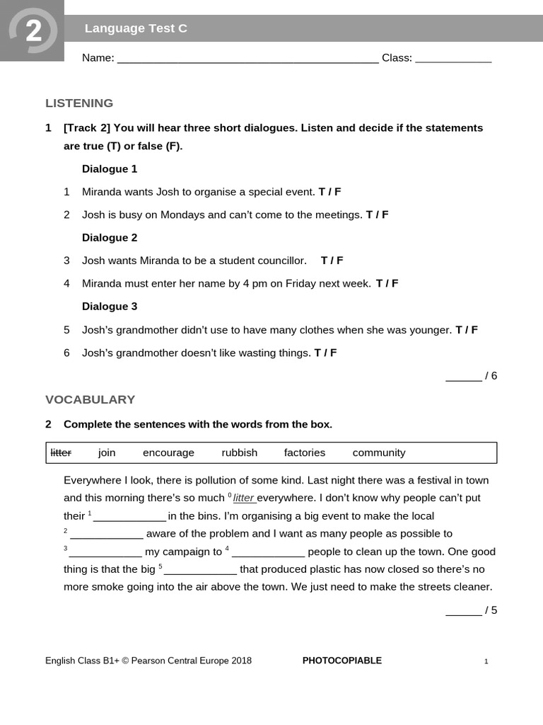 EC_B1P - Language Test 2C | PDF | Natural Environment | Pollution