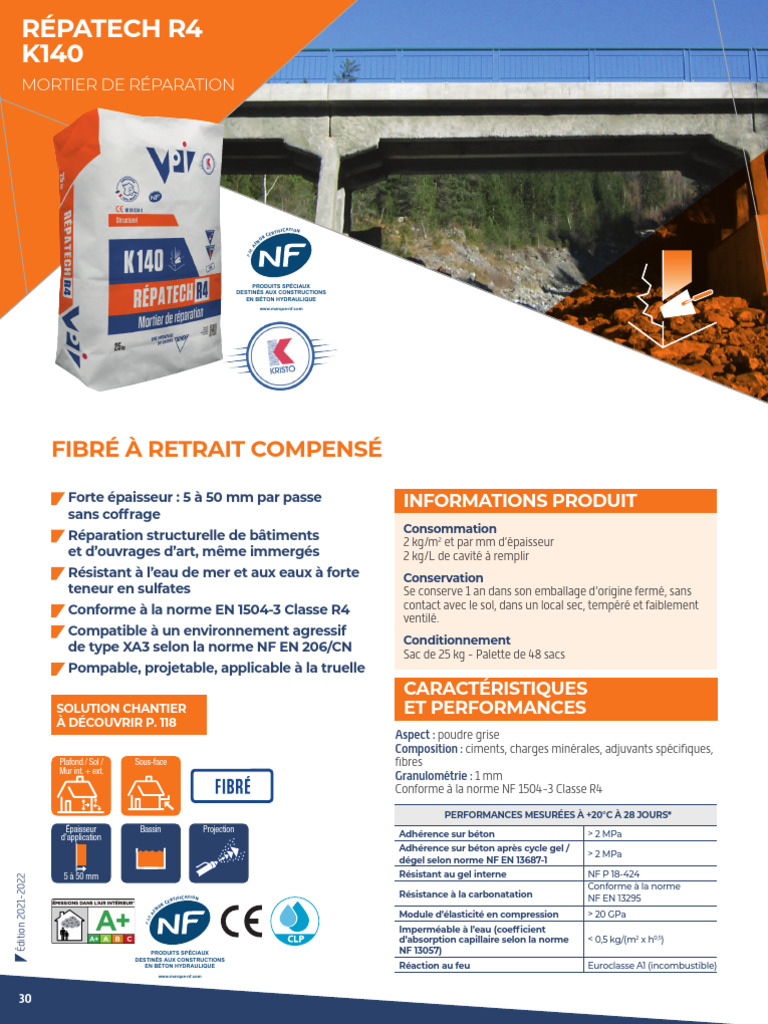 Mortier Réparation Répatech R4 K140 | PDF | Béton | Mortier (matériau)