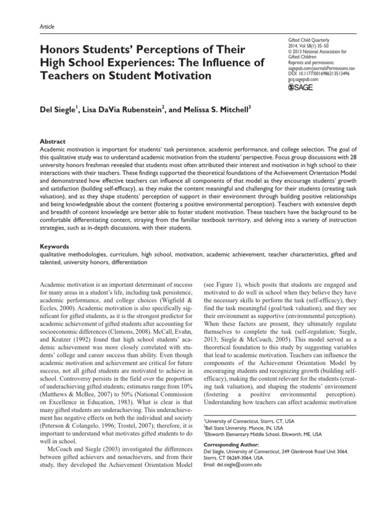Honors Students Perceptions of Their High School | PDF | Teachers ...