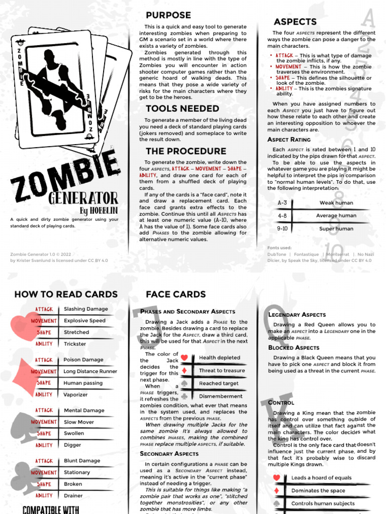 Quick Zombie Generator Tool | PDF | Playing Cards